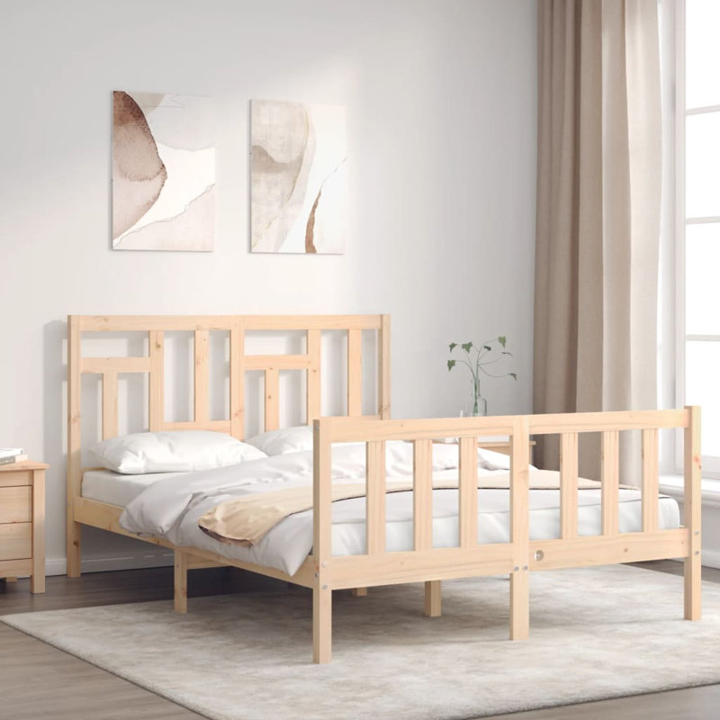 Bed Frame with Headboard, Natural, European Double (140 x 200cm)