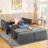 Zhania 58.27"W-6-in-1 Convertible Sofa Bed, Loveseat Sleeper Sofas with Pull Out Couch Bed, Removable Backrest, Storage Pockets and 2 Pillows, Modern Folding Linen Futon Couch for Small Spaces-1286487123-1286487135