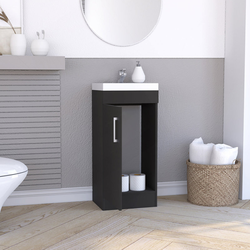 Lavabo de salle de bain, poignée en métal, armoire à une porte - noir, Noir