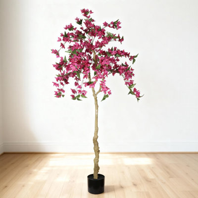 6FT Artificial Bougainvillea Tree with Black Plastic Pot, Realistic Flowering Fake Plant for Indoor Home Decor, Potted Faux Tree