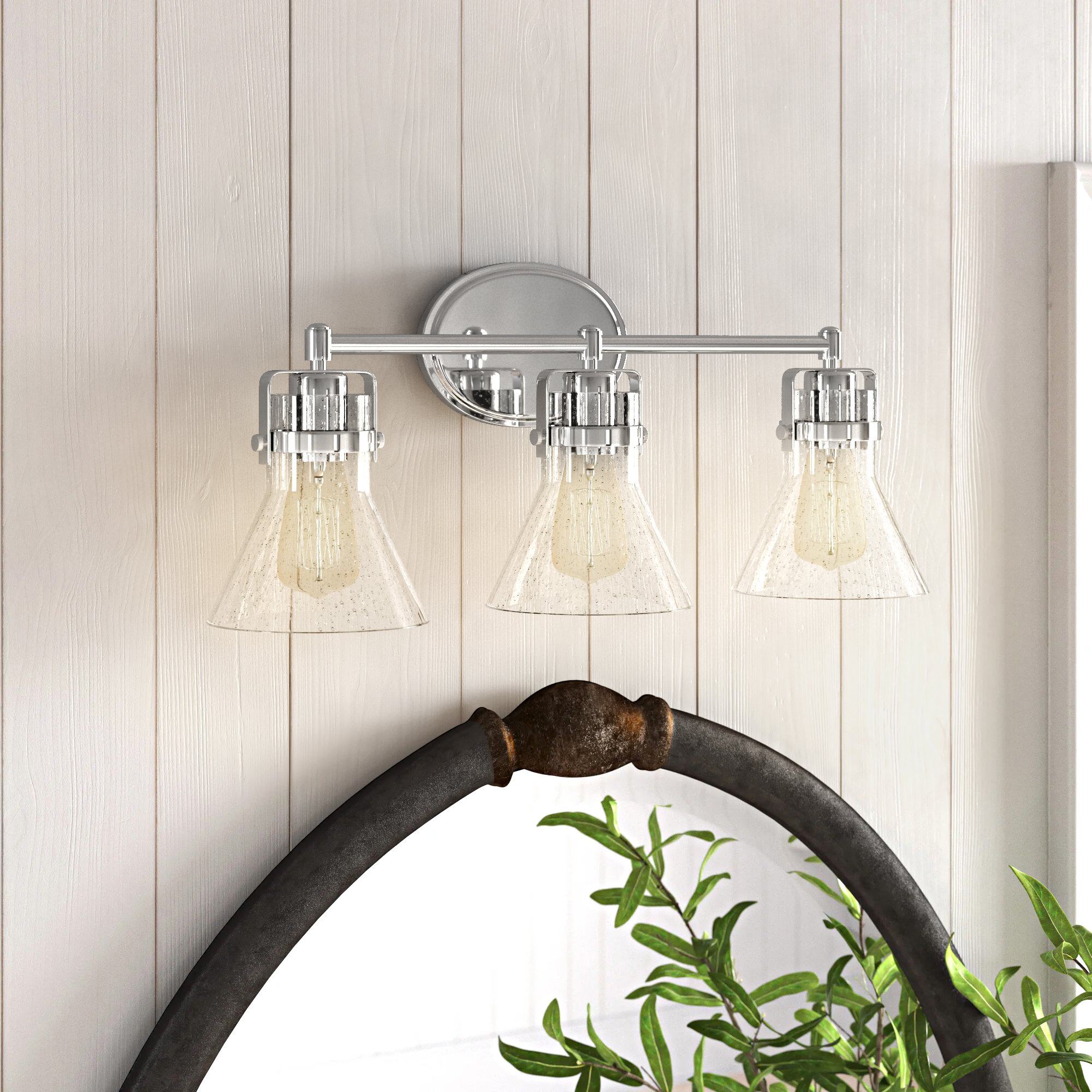 Urbana Seeded Dimmable Vanity Light, Polished Chrome, Yes, 3