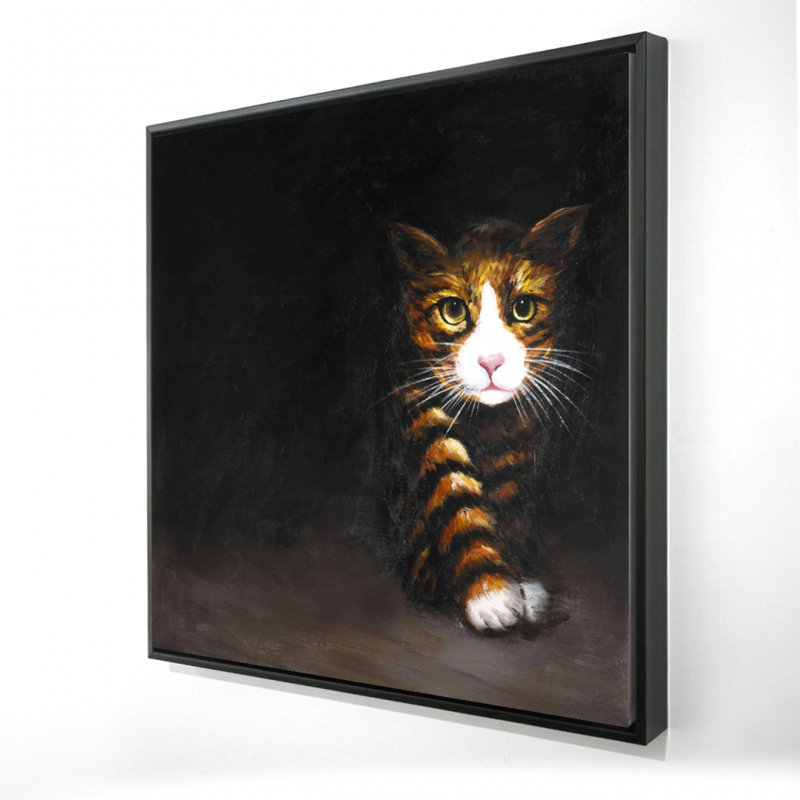 Discreet Cat Print On Canvas, 36" H x 36" W, Black Framed Canvas