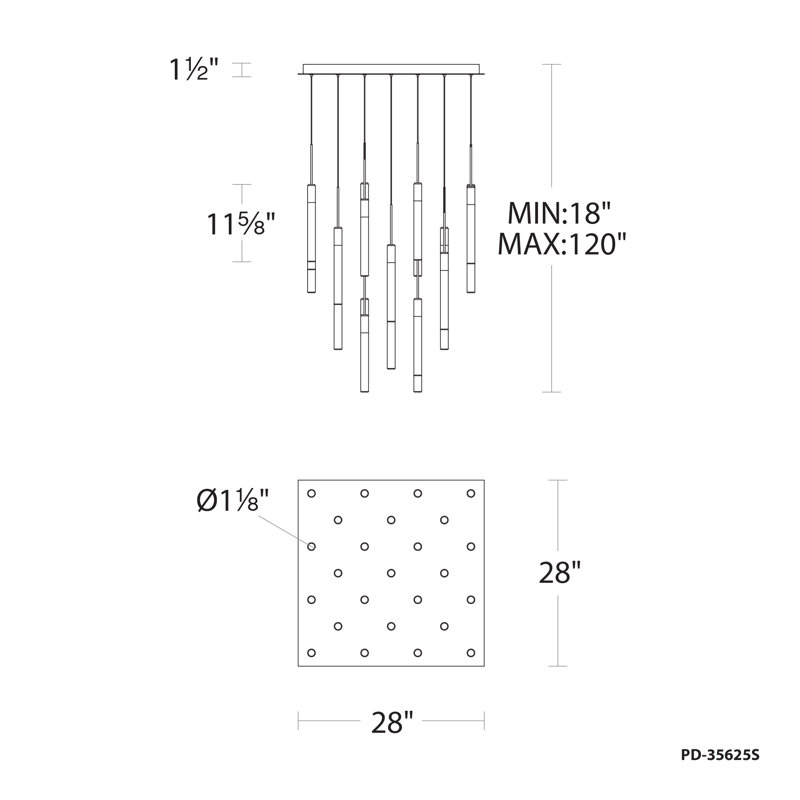 Luminaire suspendu à DEL Magic, Nickel poli, H 11,6 po x l 28 po x P 28 po, 25