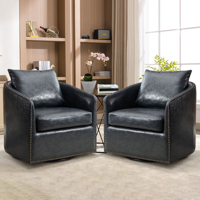 Gotzon 27.6'' W Swivel Barrel Chair with Nailhead Trim and Removable Cushion 