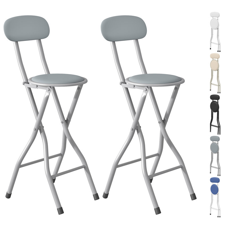 Upholstered Counter Stool with Metal Frame, Grey