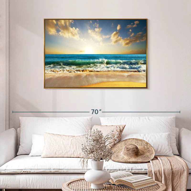 Coucher de soleil sur l'océan, Cadre flottant doré, 43 po x 29 po