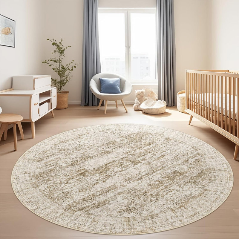 Tapis lavable rétro antidérapant (brun), Rond 6 pi