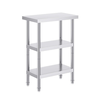 Table de préparation des aliments en acier inoxydable, 14 X 24 X 34 pouces, avec 2 tablettes inférieures réglables pour un usage commercial et domestique