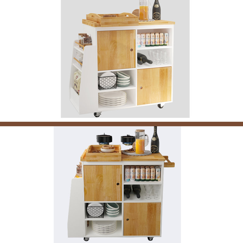 Chariot pour îlot de cuisine, bar de cuisine et chariot de service sur roulettes avec support à épices, Blanc