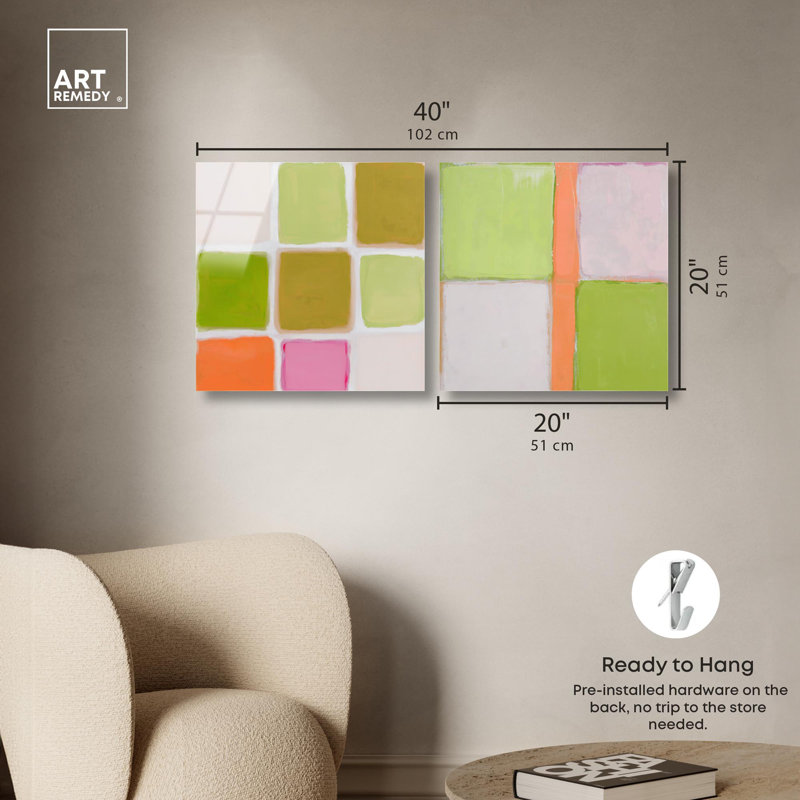 «Pastel Minimal Boho Art», ensemble de 2 panneaux par , H 20 po x l 40 po