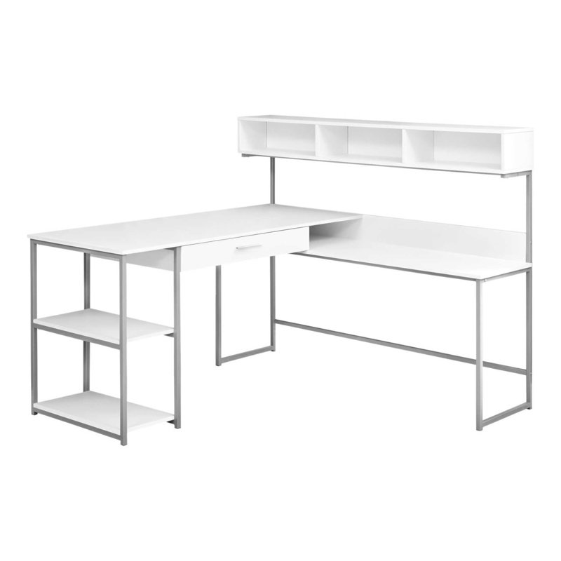 Bureau d'ordinateur, bureau personnel, coin, tiroirs de rangement, forme de L, bureau, stratifié pour ordinateur portable, métal gris, contemporain, moderne