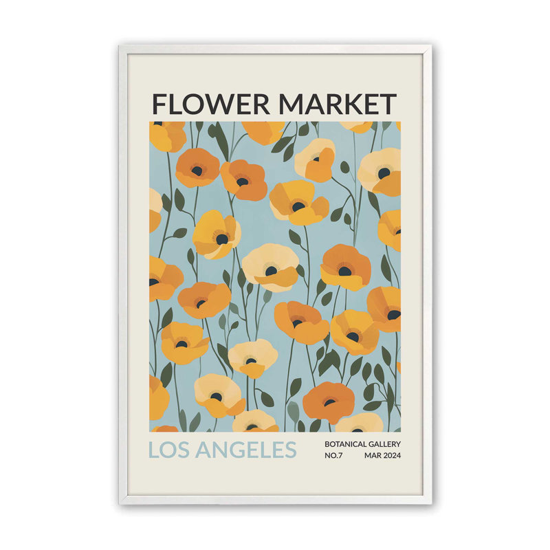 Imprimé du marché aux fleurs de Los Angeles , H 15 po x l 12 po x P 1,25 po, Reproduction encadrée sans passe-partout