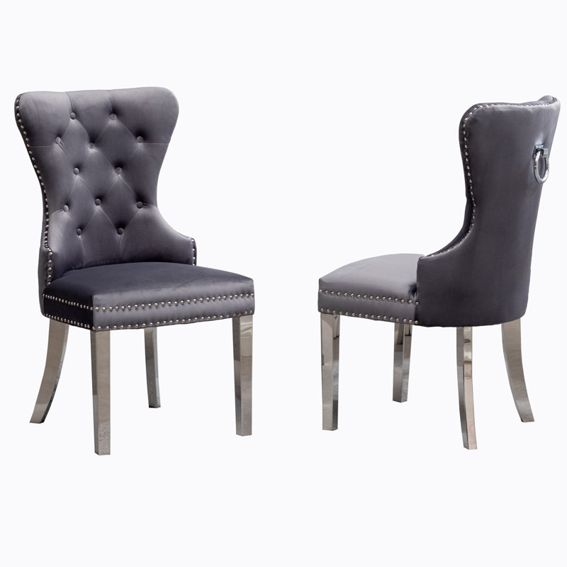 Kemarie Velvet Side Chair, Gray Velvet