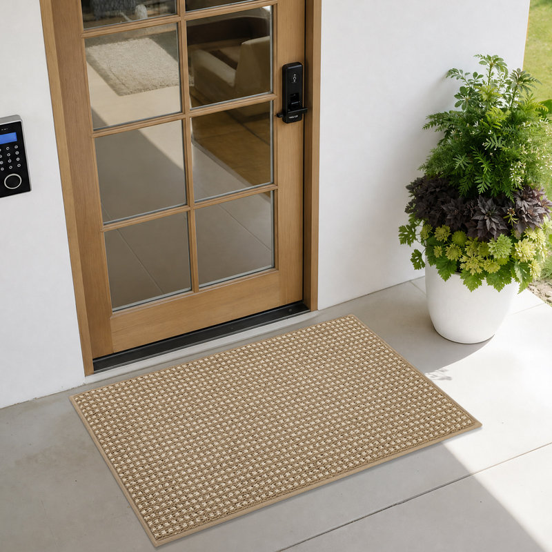 Tapis de porte d'intérieur lavable à carreaux avec envers antidérapant en TPR, Beige, 32*20