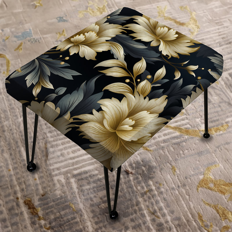 Opulence de fleur damassé noire et beige - Repose-pieds rectangulaire damassé