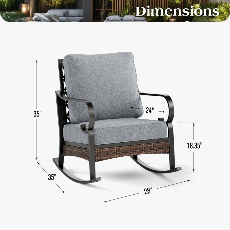 Chaise longue berçante et coulissante en métal, Coussin gris / cadre noir
