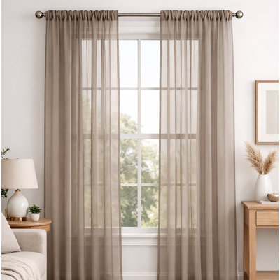 Sheer Window Rod Pocket Curtain Set 90" Inches Long (2 Panels)
