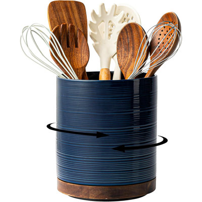 Utensil Holder, 360° Rotating Extra Large Ceramic Kitchen Utensil Holder for Countertop, 7.3“ Cooking Utensil Crocks for Kitchen Counter