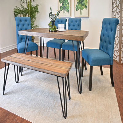 Ensemble de salle à manger 6 pièces: table en épingle à cheveux et 4 chaises + banc