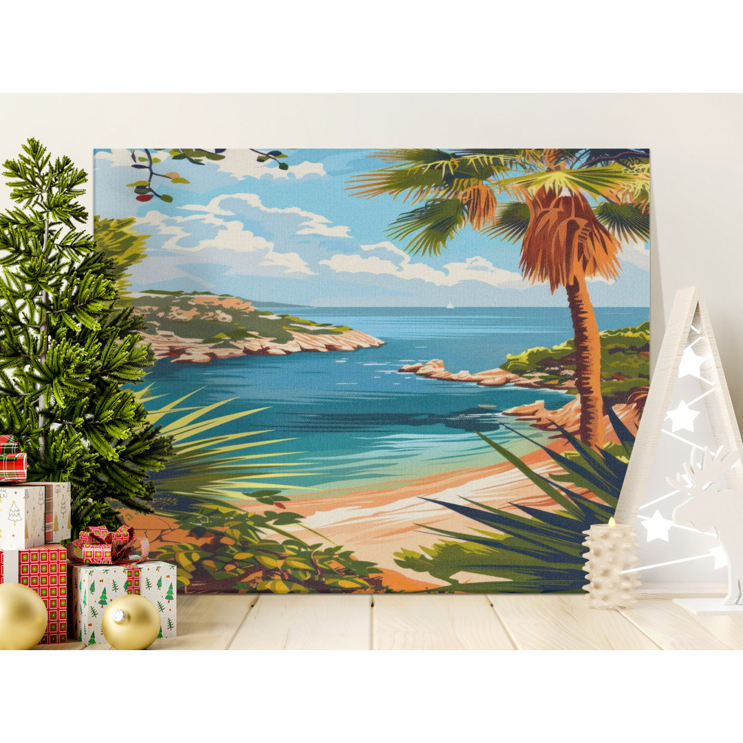 Tropical Beach Canvas Wall Art, Gallery Wrapped Print, Coastal Decor, Palm Tree Art, Ready to Hang, Archival Inks, Vacation Theme, Modern