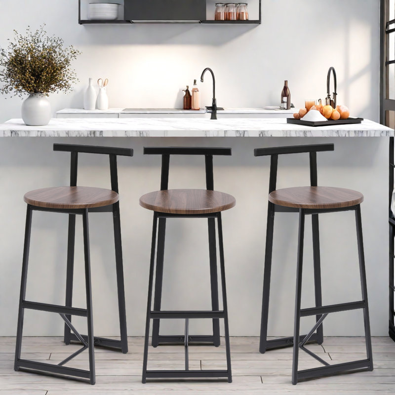 Ensemble de 3 tabourets de bar avec dossier, repose-pieds et structure en métal