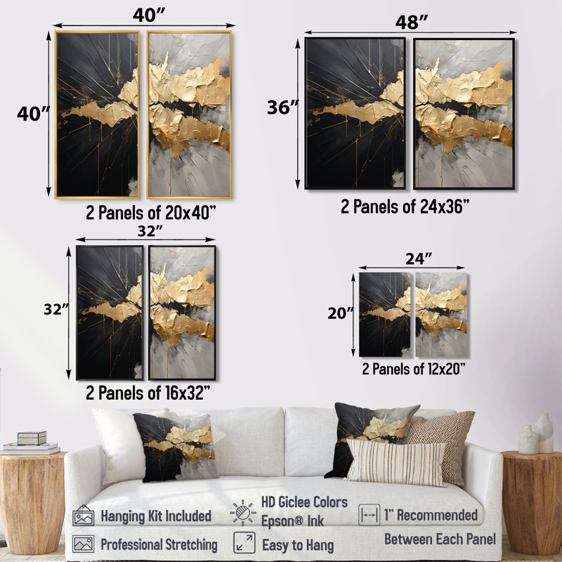 Noir et or abstrait méditation I - art mural moderne, Impression encadrée flottante, H 40 po x l 40 po, Doré