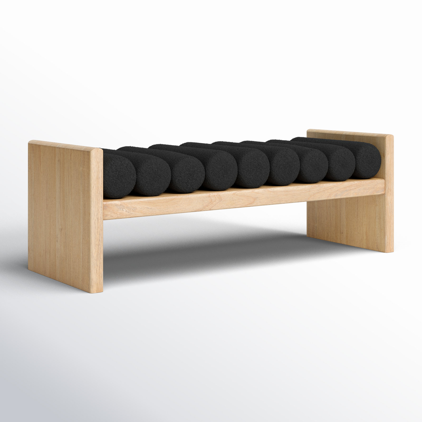 Reeves Boucle Wood Bench, Black Boucle Fabric / Natural Finish, 18" H x 52" W x 19" D
