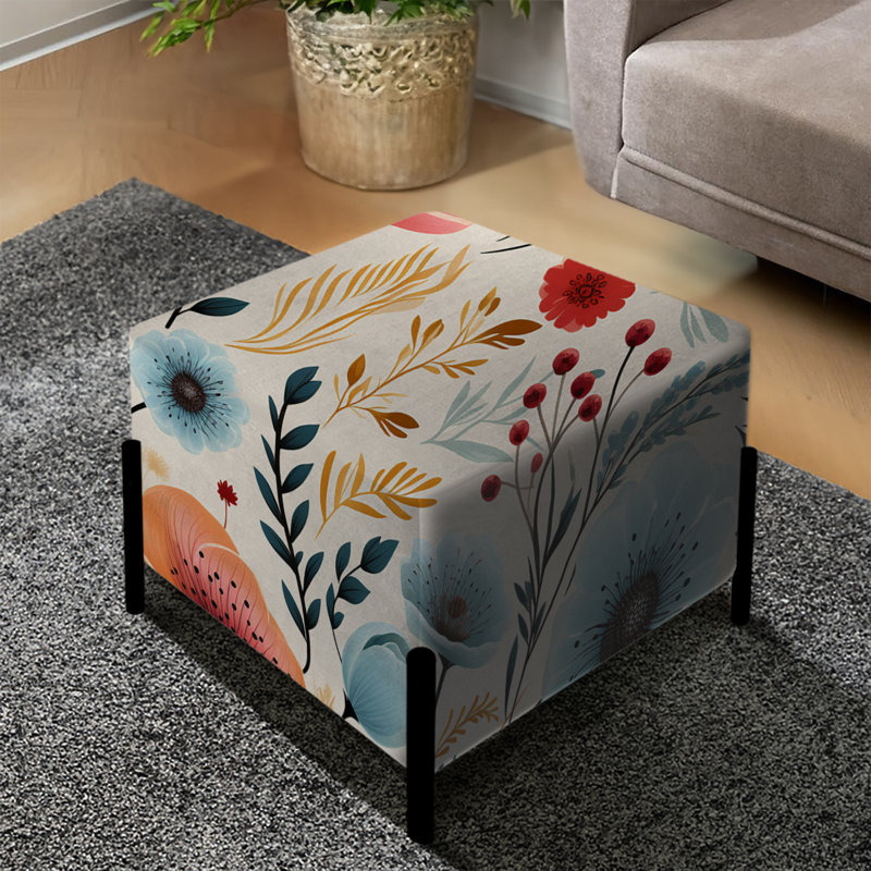 Blue and Coral Vintage Poppy Dreams - Repose-pieds carré botanique