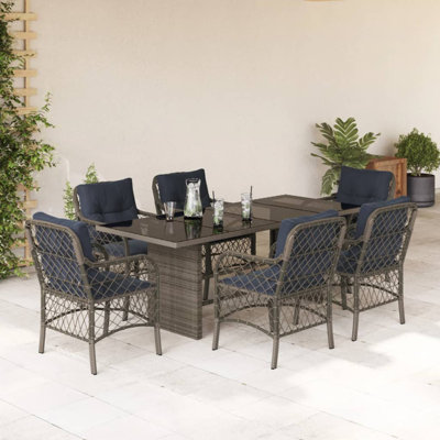  Ensemble de salle à manger de jardin gris et bleu marine