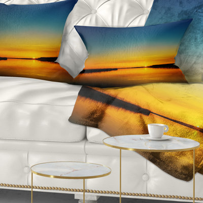 Skyline Photography Sunset over River Lumbar Pillow