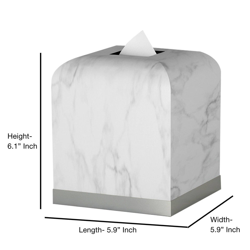 Housse pour boîte à mouchoirs Oneita | Porte-boîte à mouchoirs carré en résine blanche | Finition argent