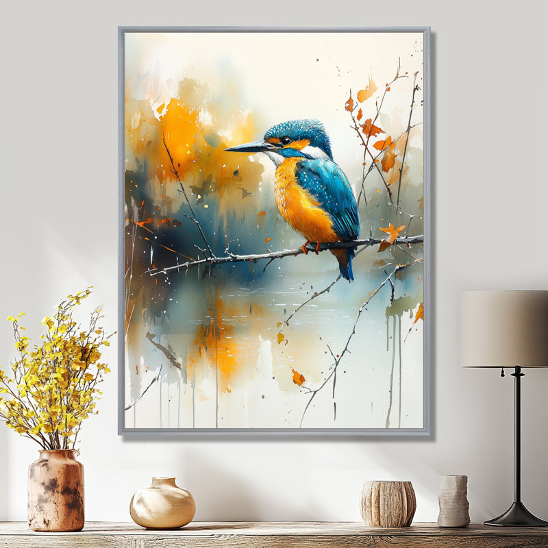 «Sharf Kingfisseur» par The Farm Stream III - oiseau grand, art mural, H 20 po x l 12 po, Reproduction avec cadre flottant