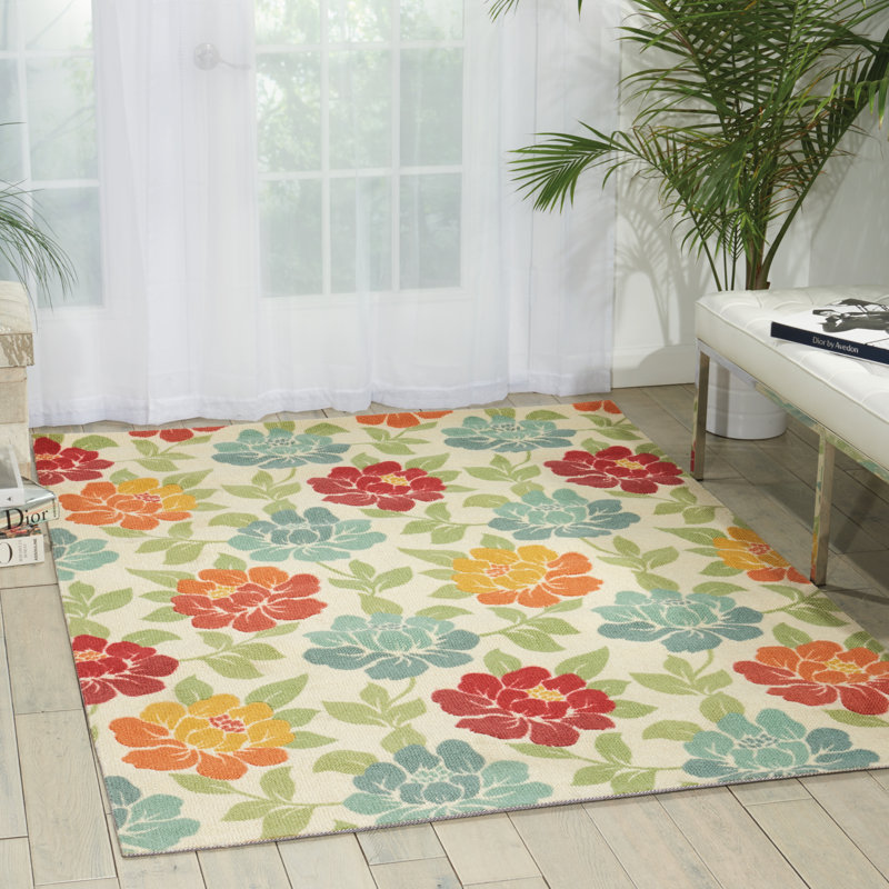 Tapis de zone ivoire floral Cabell, Rectangle 5 pi x 7 pi