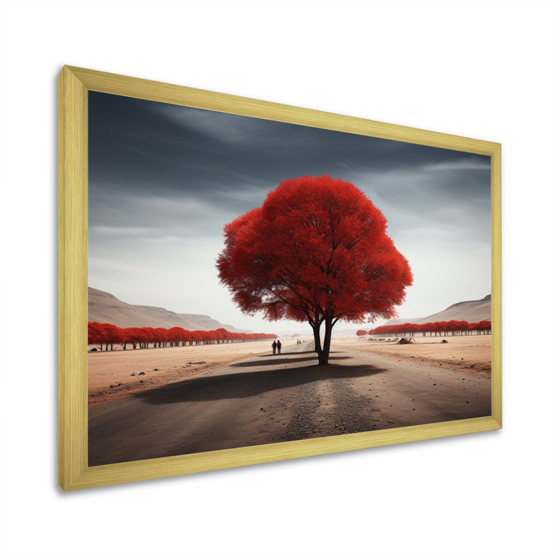 Red And Grey Tree Solitude IV Framed On Canvas Print, H 34 po x l 44 po x P 1,5 po, Cadre doré à une seule photo