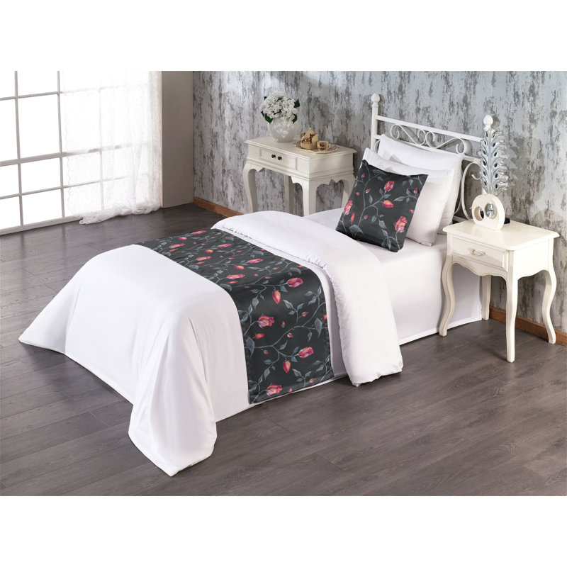 Ensemble de chemin de lit Ambesonne Blooming Roses Boho Jungle Flowers Dark Sea Green Dark Coral, Simple