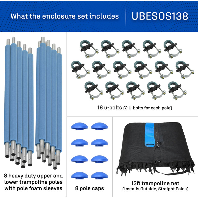 13 ft Blue and Black Trampoline Safety Enclosure Set with Net and Poles