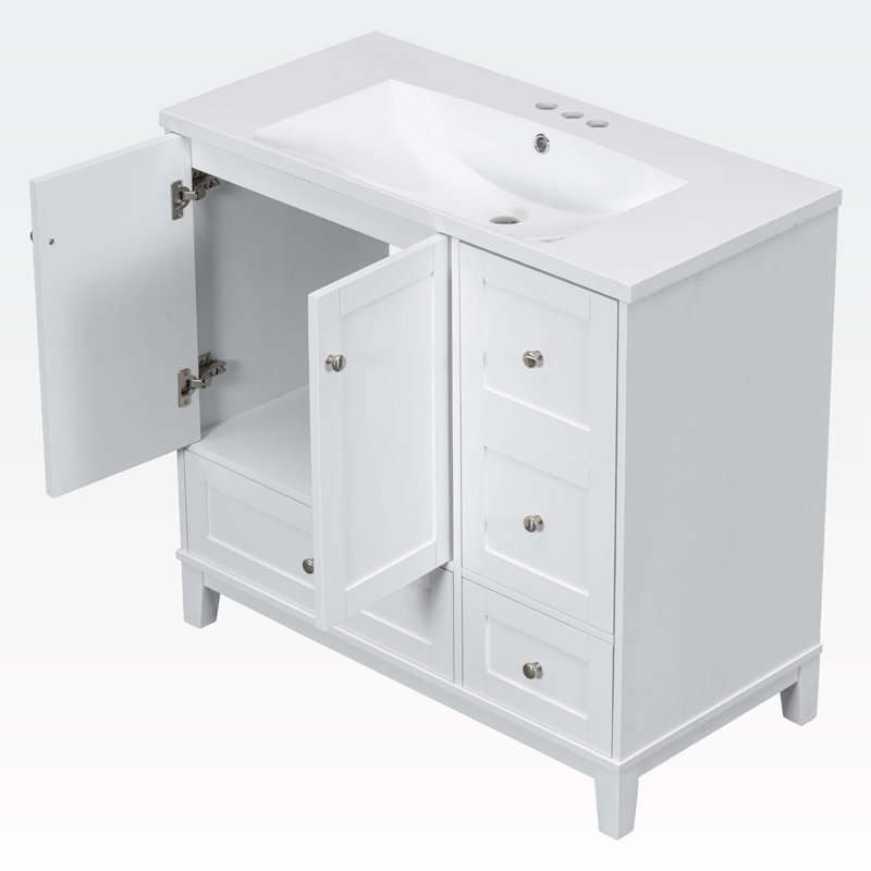 Armoire de salle de bain autoportante Florant, Blanc