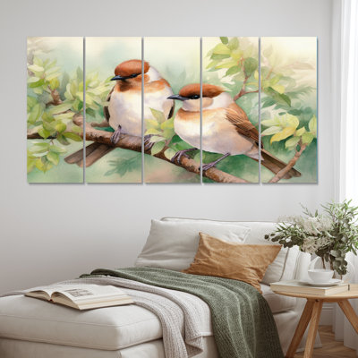 Oiseaux du printemps IV - animaux, art mural sur toile - 5 panneaux égaux
