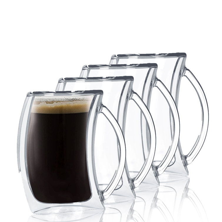 JoyJolt Caleo Double Wall Insulated Latte Glasses, Set of 4 - Clear
