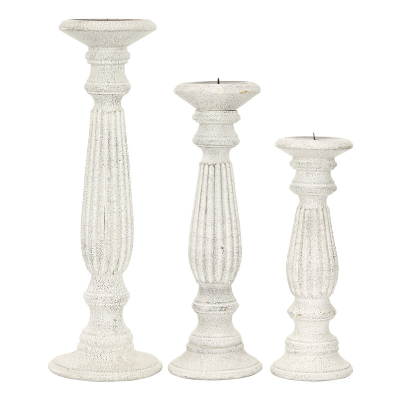 18'' H Wood Tabletop Candlestick, White