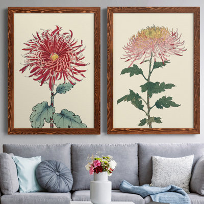 " Chrysanthemum Woodblock I " 2 - Pieces Painting Print