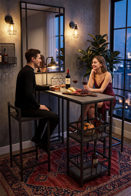 Industrial Bar Table Set with 2 Stools