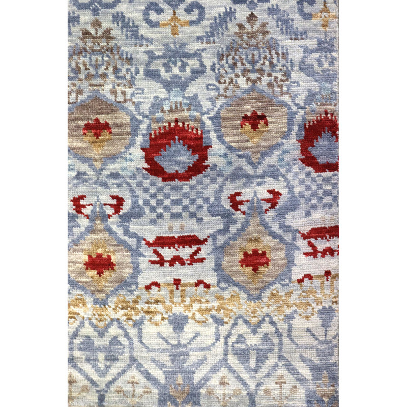 Wool Ikat Area Rug in Blue/Gold/Ivory, Rectangle 8'10" x 11'8"