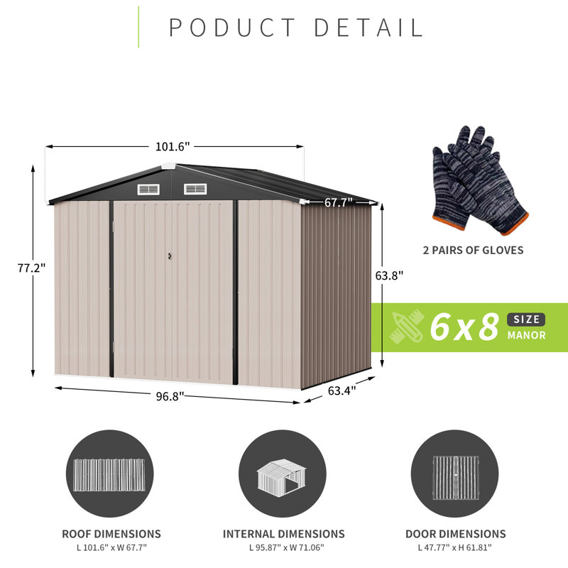 8 ft. W x 6 ft. D Galvanized Steel Storage Shed