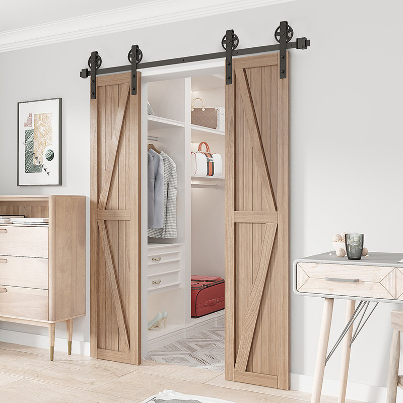 Black Double Bypass Sliding Barn Door Hardware Kit