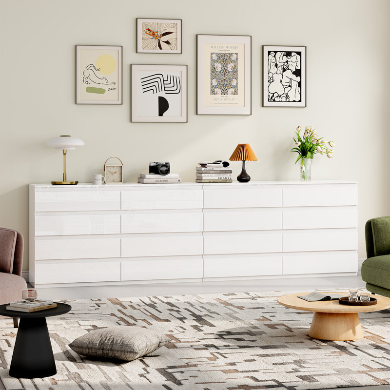 Ato 8 Drawer 55.1" W Double Dresser, White