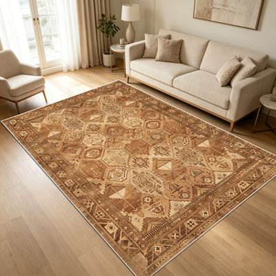 1PC Vintage Persian Tribal Geometric Neutral Terracotta Brown Tone area rugs for Living Room, Soft and Comfortable, Suitable for all seasons, easy-to-maintain, machine washable Indoor floor mat, Under Table Farmhouse suitable for dining room, bedroom