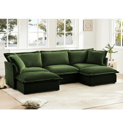 U Shape Sectional Deep Seat - 3 Seater, Chenille, Gorgeous Pillows For Living Area 4 Seat, French Edges Room Spaciousness