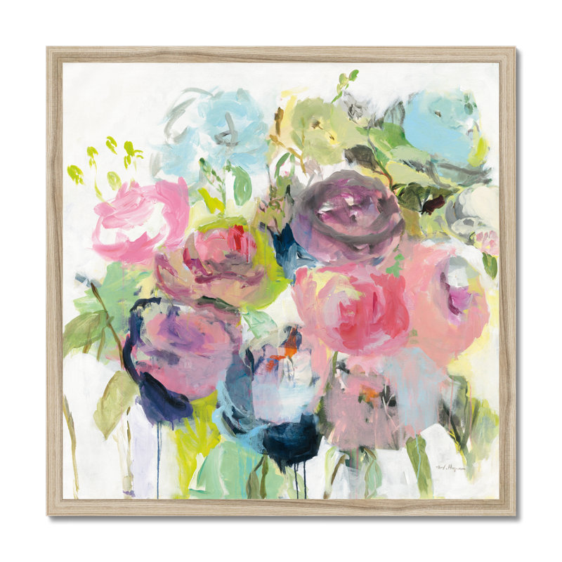 Bright Summer Peonies by Marilyn Hageman - Painting, Natural Wood Framed Paper Print, 34cm H x 34cm W