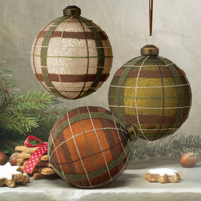 Jaqual 4'' Plaid Glass Ball Ornament